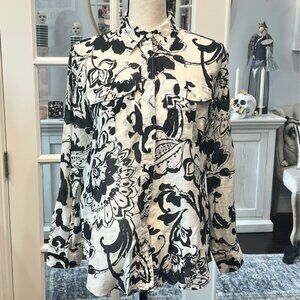 Lauren Ralph Lauren Floral Paisley Button Down Shirt Silk Blend Semi Sheer S